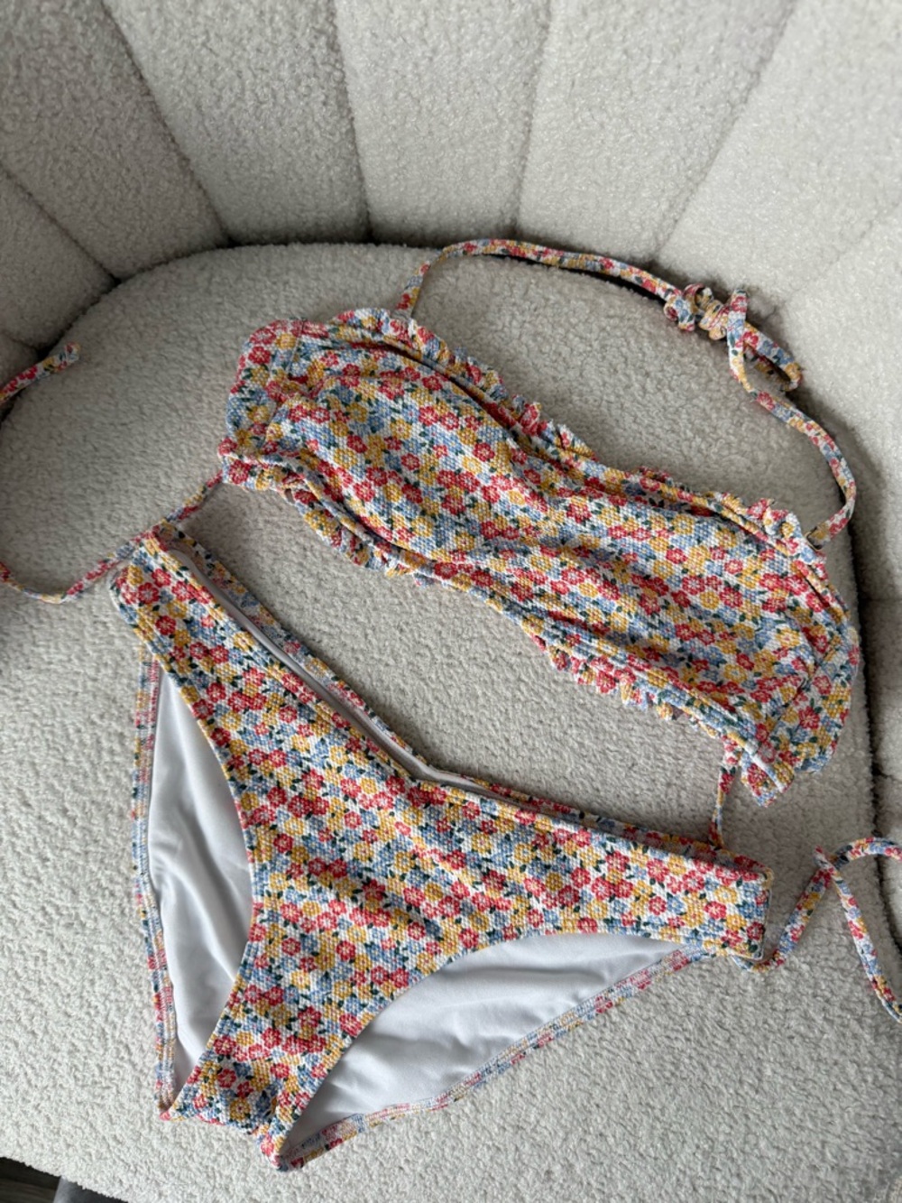 Floral Textured Two-Piece Bikini - Yellow, Pink & Blue